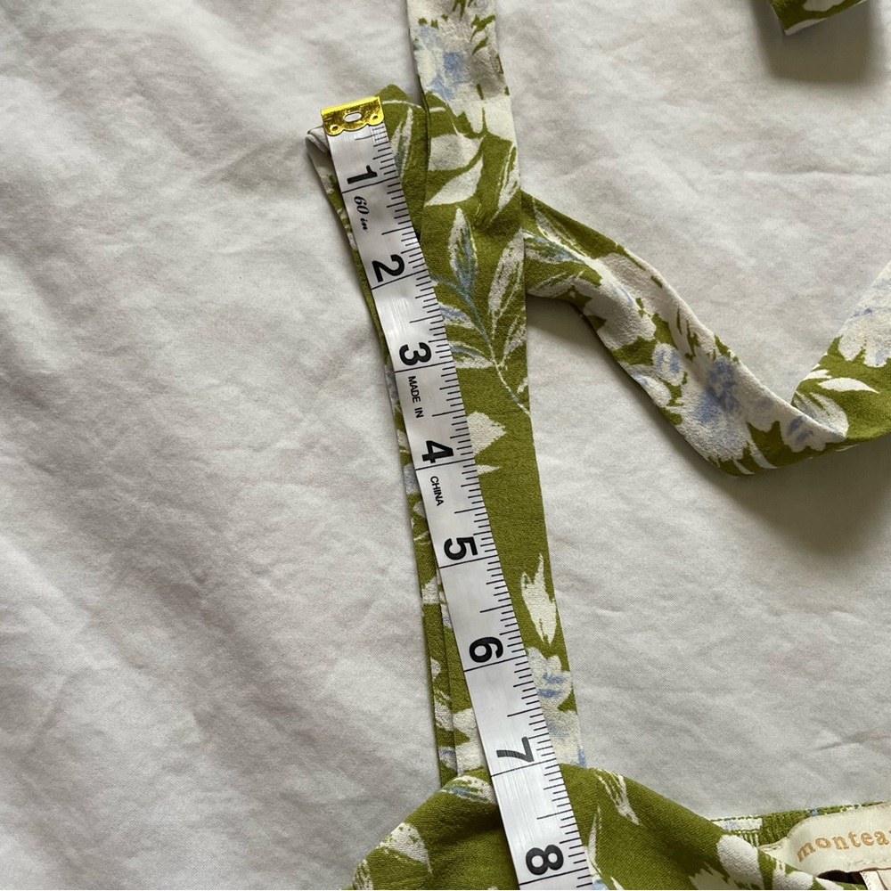Monteau Women’s Dress Green White Floral Smocked Midi Spring Summer Easter Flowy - Picture 14 of 16